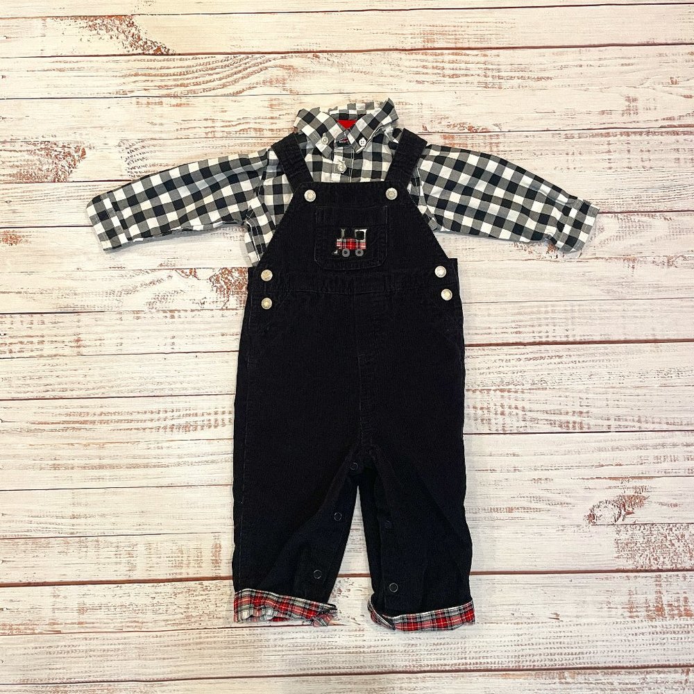 Boys Corduroy Overalls with Button Up Bodysuit Set